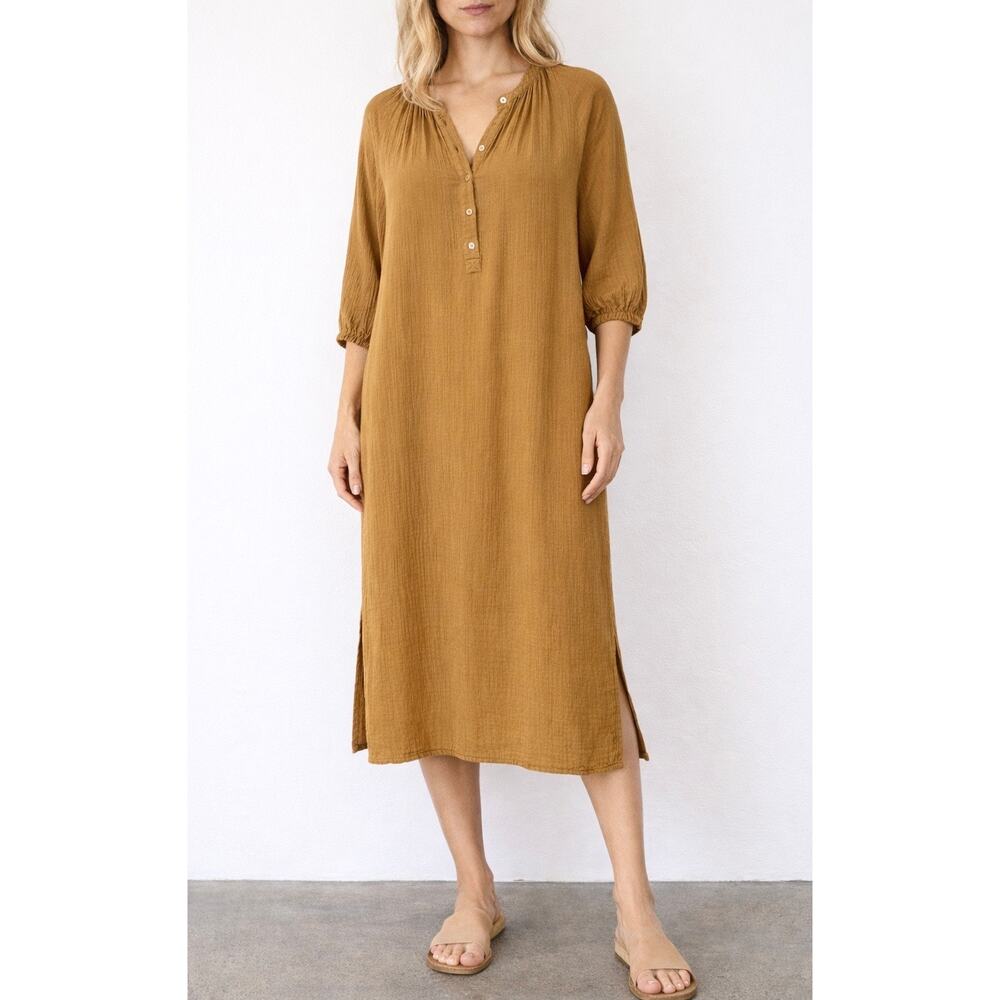 Sundry Henley Loose Midi Dress in Dijon Medium (Size 2) Beachy Resort Lagenlook